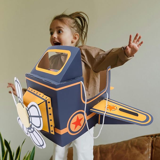 SAFIGLE Wearable Airplane Toy for Kids - DIY Paper Aircraft with Rotating Fan, Blue, 30.51x36.41x18.11 Inches, Fun Outdoor Play and Learning Experience Flying Airplanes for Kids