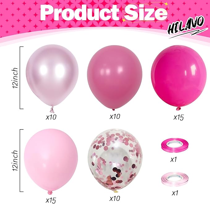 Hot Pink Balloons Set, 60Pcs 12 Inch Light Macaron Baby Pink Helium Balloon with Pastel Metallic Confetti Soft Pink Latex Balloons for Girls Birthday Princess Wedding Baby Shower Party Decorations