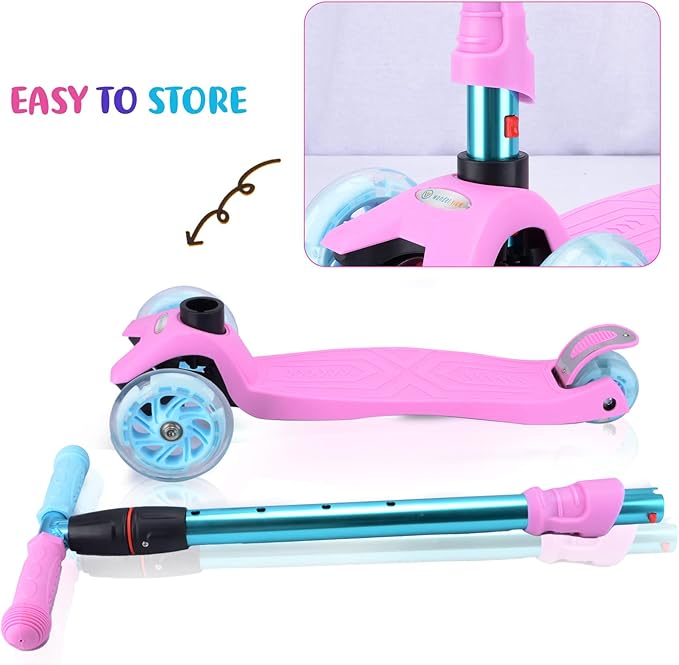 3 Wheel Scooter for Kids Ages 6-12,Kids Scooter with Light Up Wheels, Sturdy Deck Design, and 4 Height Adjustable Suitable for Kids Ages 3-12