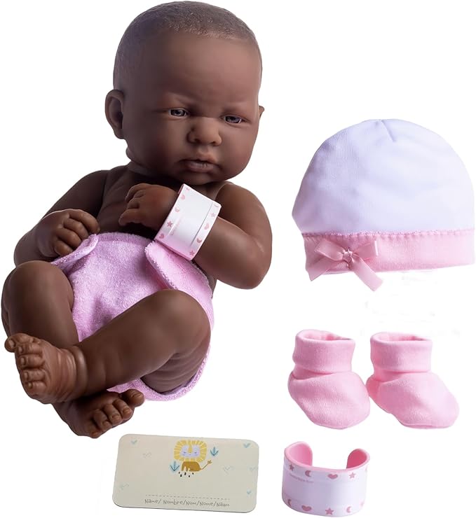 8 piece Layette Baby Doll Gift Set | JC Toys - La Newborn Nursery | 14" Life-Like African American Newborn Doll w/ Accessories | Pink | Ages 2+