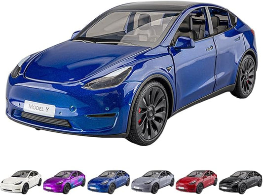 1/24 Scale Diecast Car Model Y, Alloy Diecast Toy Cars Pull Back Toys with Sound & Light, Vehicles Toys for Kids Gift Car Lovers Collection (1/24 Model Y -Blue)