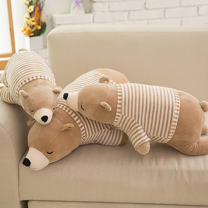 MMTTAO Stuffed Polar Bear Animal Plush Toy 24 Inch Large Brown Sleeping Bear Animal Stuff Soft Plushies Cute Dolls Collection Huggable Throw Pillow Cushion Gifts for Kids Children Boys Girls, 24Inches