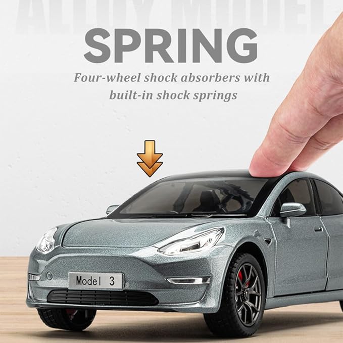1/24 Model 3 Toy Car for Boys, Zinc Alloy Diecast Metal Model 3 Model Car Pull Back Car Toy Vehicles with Sound and Music, Suitable for Kids Aged 3+ as Gifts