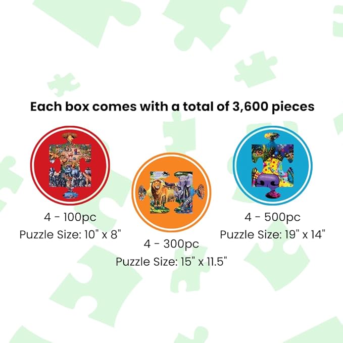 MasterPieces – Jigsaw Puzzle 12-Pack Bundle Set, Fun for Adults and Family, Folk Art Collection, (4) Round 100 Piece, (4) 300 Piece, (4) 500 Pieces