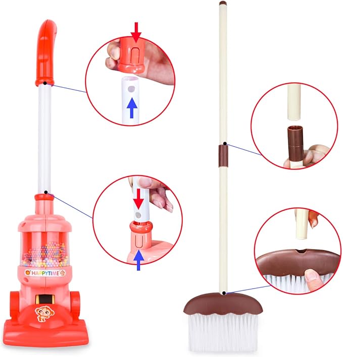 Meland Kids Cleaning Set - 8Pcs Toddler Broom and Toy Vacuum Cleaner, Pretend Play Children House Cleaning Toys, Christmas Birthday Gift for Girls and Boys