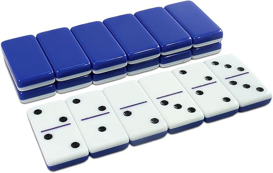 Dominoes Set for Adults, Double 6 Dominos Game Set with 28 Domino Tiles Double with Upscale Gift Boxes -7 Polyhedral Dice -Classic Board Games (Dark Blue)