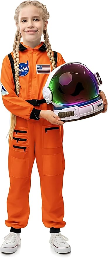 Astronaut Costume for Kids with Helmet, Halloween Costumes for kids Nasa Astronaut Helmet Suit with Movable Visor