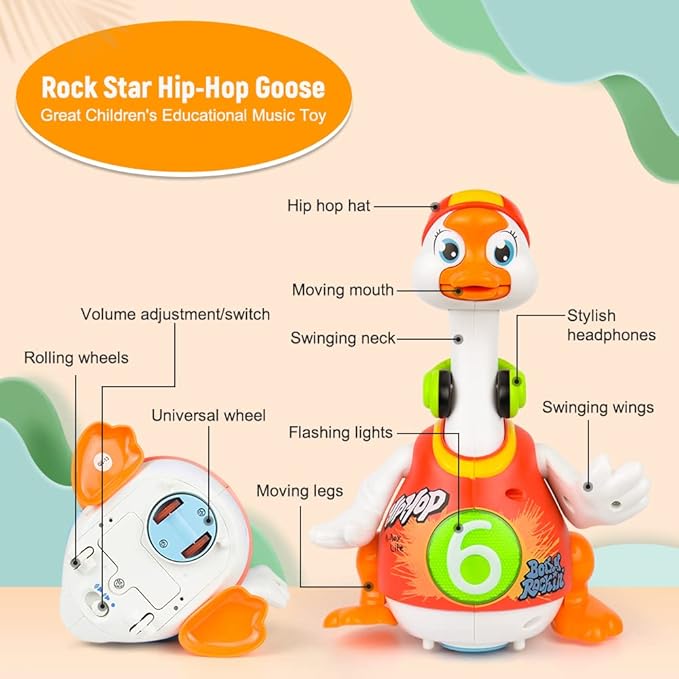 Woby Baby Musical Toy Dancing Singing Talking Walking Hip Hop Swing Goose Cool Educational Toy Gift for 1 2 3 Year Toddlers Kids Boys Girls