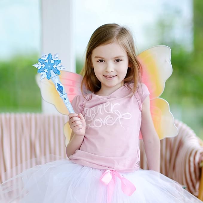KingGlee Light Up Frozen Snowflake Wand with Sound(Motion Sensitive) Magic Toy for Kids Girls Princess Party Favors Costume Cosplay Accessories Pink & Blue 2 Pieces