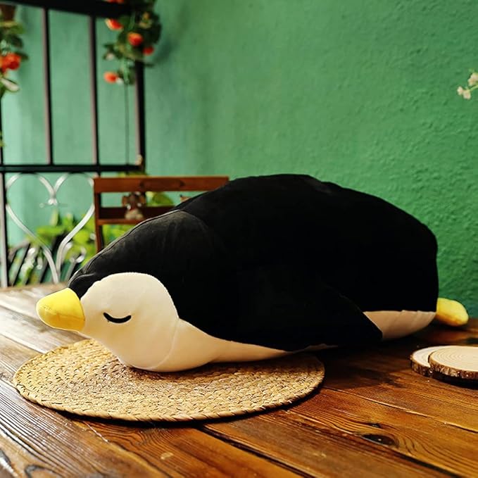 MMTTAO Stuffed Penguin Animal Plush Toy 18 Inch Black Sleeping Penguin Stuff Soft Kawaii Plushies Cute Dolls Collection Huggable Pillow Cushion Room Decor Gifts for Kids Children Boys Girls, 18Inches