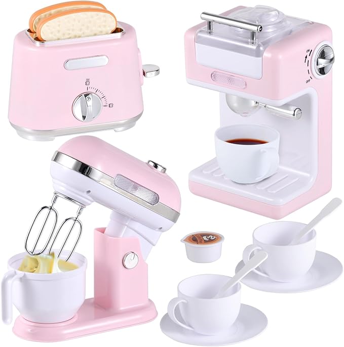 Ehome Play Kitchen Toys Kids Kitchen Accessories Pretend Play Kitchen Appliances Toy Set with Coffee Maker, Mixer, Toaster for Kids Toddler Kitchen Playset Ages 4 5 6 7 8 Girls