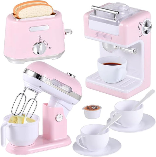 Ehome Play Kitchen Toys Kids Kitchen Accessories Pretend Play Kitchen Appliances Toy Set with Coffee Maker, Mixer, Toaster for Kids Toddler Kitchen Playset Ages 4 5 6 7 8 Girls