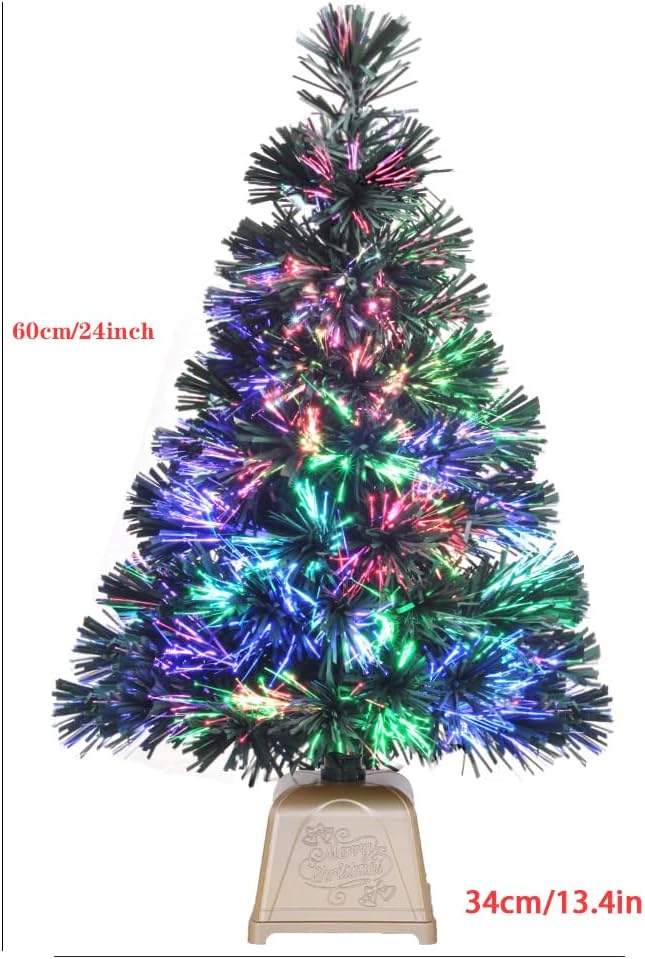 Pre-lit Mini Christmas Tree, Tabletop Artificial Fiber Optic Christmas Trees with Gold Base -24 Inch …