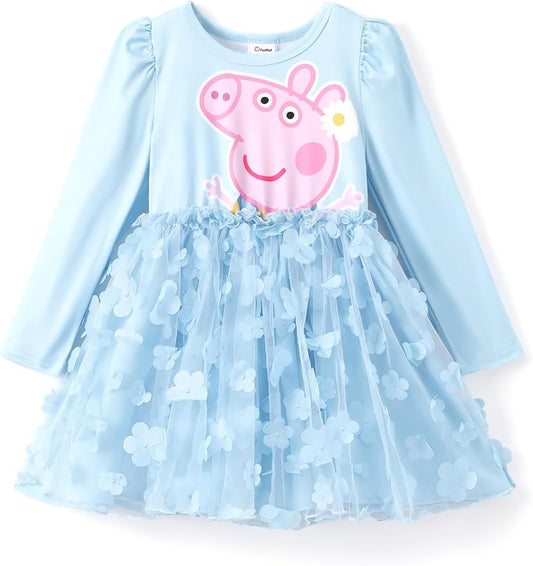 Peppa Pig Toddler Girls Dress for Fall Long Sleeve Tutu Dresses for Birthday Party Tulle Princess Dress Little Girl Size 2-6T