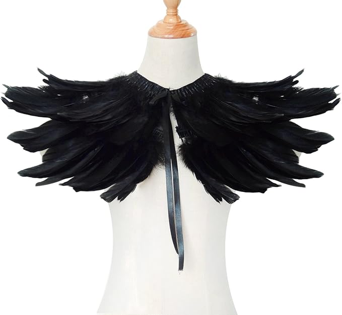 L'VOW Gothic Black Feather Shrug Cape Shawl Halloween Costume for Men