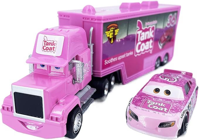 Portable Mini Toy Car and Truck Set 1:55 Diecast Model Metal Body Racers for Preschool Kids Ages 3+ Years (36Pink)