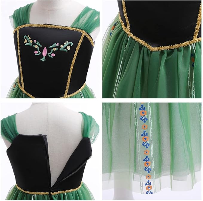 REXREII Girls Anna Princess Costume Frozen Elsa Snow Queen Dress Halloween Cosplay Xmas Birthday Party Gown (w/Accessories)
