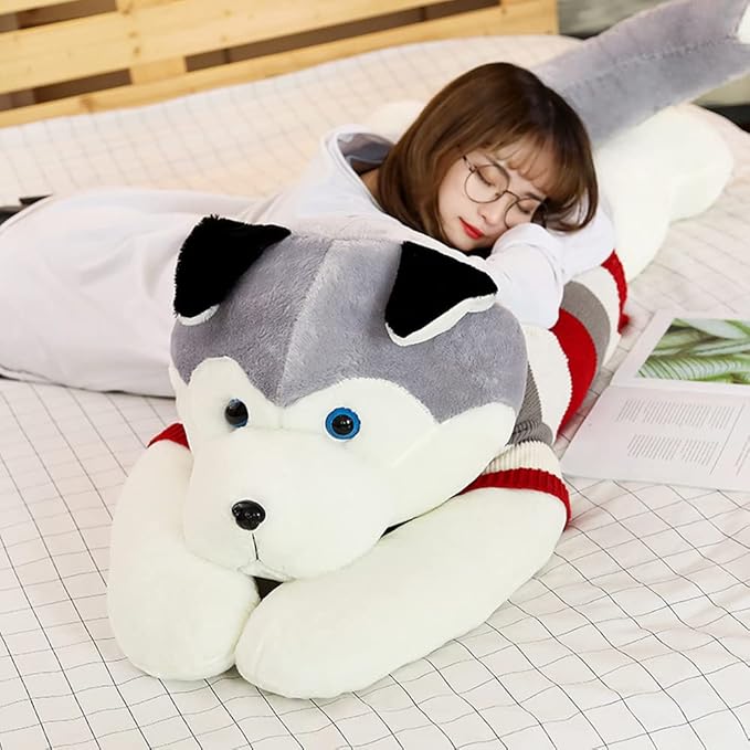 Giant Dog Plush Toy Soft Stuffed Husky Long Pillow Cartoon Animal Doll Sleeping Pillow Cushion Home Decor Kids Easter, Thanksgiving, Christmas, New Year's Gifts(Husky,180cm/70 inch)