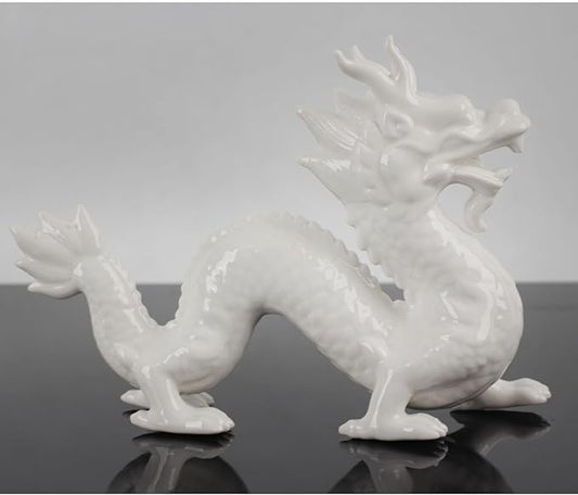 8.1in Large Chinese Dragon Statue, Dragon Figurines for Adults, Chinese Feng Shui Wealth Lucky Dragon Statue Table Top Ornament Decoration for Home, Office, Livingroom, Bedroom, Bookshelf, White