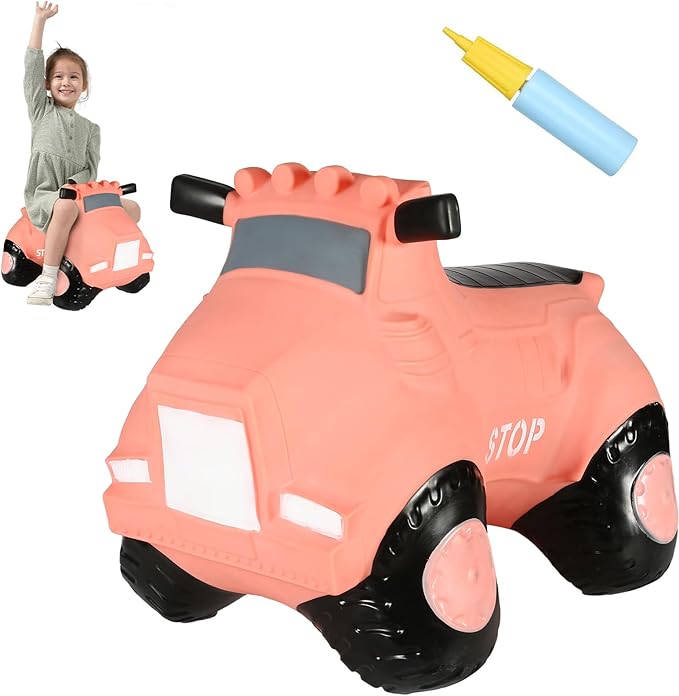 INPANY Bouncy Horse, Pink Car Hopper Toys, Toddler Ride-On Car, Inflatable Kids Hopping Toys, Bouncing Buddies Rubber Bouncer, Outdoor Indoor Birthday Gifts for 2 3 4 Yr Girl Boy