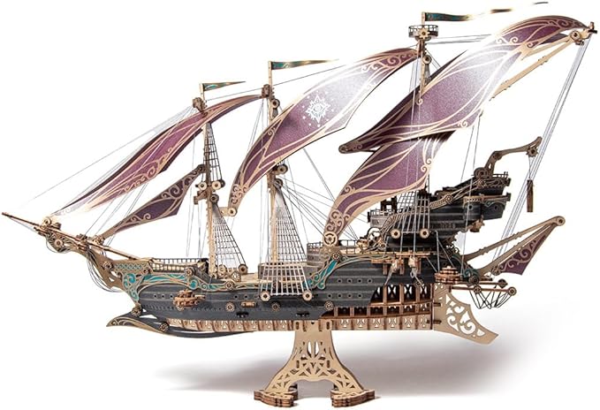 3D Wooden Puzzles for Adults, Pirate Ship Model Kit Brain Teaser Puzzles for Adults, DIY Educational Desk Toys Room Decoration (Purple)