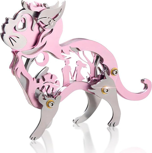 3D Metal Puzzles for Adults, Mechanical Metal Model Kits for Adults, Dream Cat Steel 3D Puzzle Stainless Steel Ornaments for Men Women Art Craft Gifts Toys(Pink).