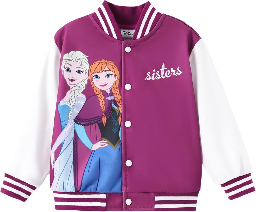 Disney Minnie Mickey Stitch Princess Frozen Elsa Marvel Jacket Lightweight Coat Button up Color Block Sweatshirt 2-14 Years