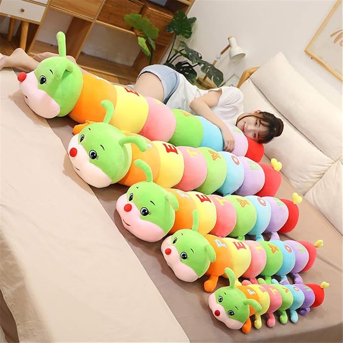Multicolor Caterpillar Stuffed Animal Big Hugging Pillow Cute Plush Soft Pillow Doll,Giant Plush Toy,Gifts for Girl Boy Babies Birthday (51.8inch/130cm)