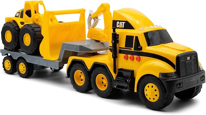 CAT Construction Toys, CAT Construction Heavy Mover, Semi Truck and Trailer with Mini Crew Wheel Loader, Lights and Sounds, Ages 3 and up