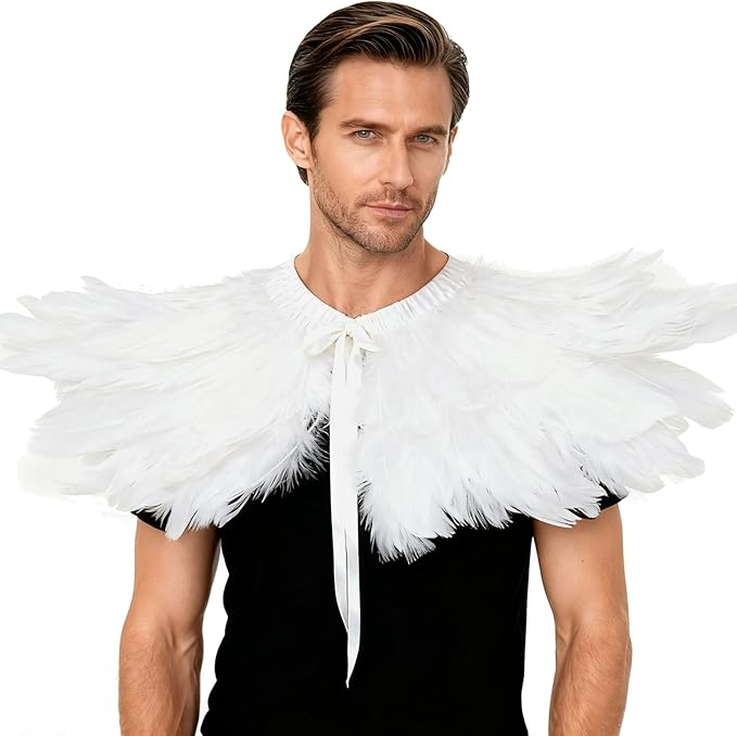 L'VOW Gothic Black Feather Shrug Cape Shawl Halloween Costume for Men