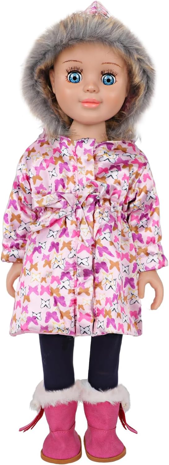 18-inch Doll Down Jacket, Doll Winter Clothing Set, 5 Different Colors and Patterns Available. (Pink-Butterfly Print)