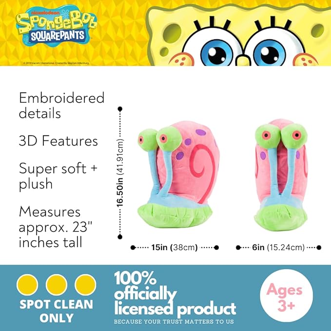 Spongebob Squarepants Gary The Snail Plush Cuddle Pillow, Super Soft & Cozy, 20" Tall, (Officially Licensed Product) by Franco Collectibles