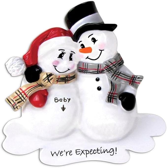 2024 Personalized Ornament We're Expecting Snowman Couple Christmas Tree Wedding Family Custom Customized Glittered Decoration Pregnant - Free Personalization