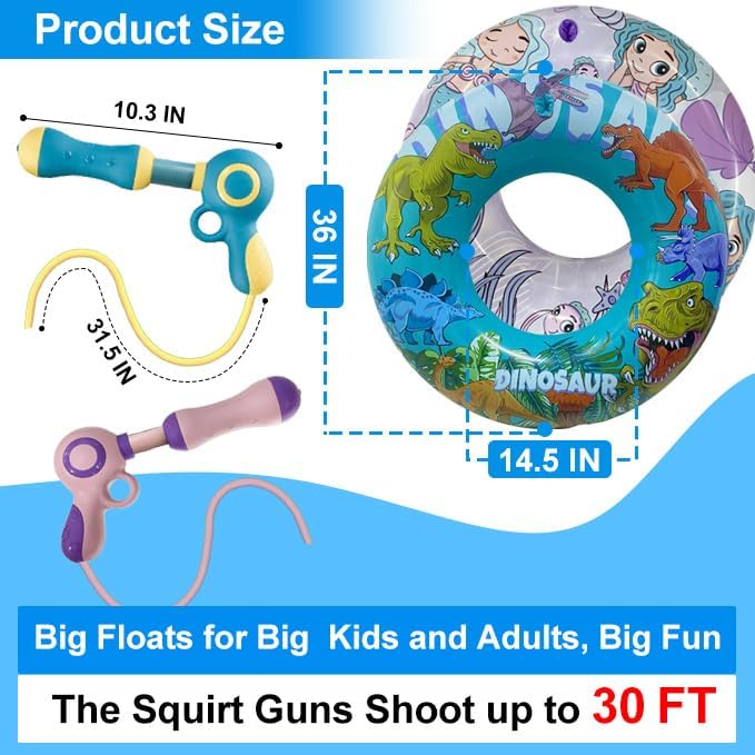 Inflatable Pool Float with Water Gun, Floaties for Adults Teens and Kids, Pool Toys for Kids Ages 8-12, Beach Inner Pool Tubes for Floating, Summer Fun Pool Party Swim Ring