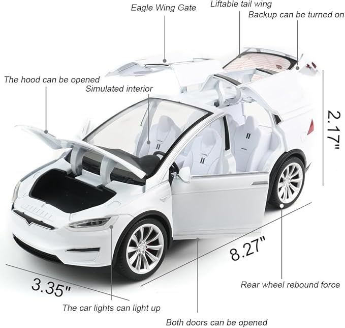 Zinc Alloy X Car Model,1:24 Scale Simulation Casting car Model Pull Back Diecast Toy Car, Mini Vehicles Toys with Lights and Music for Toddlers Kids Children Birthday Gift(White)