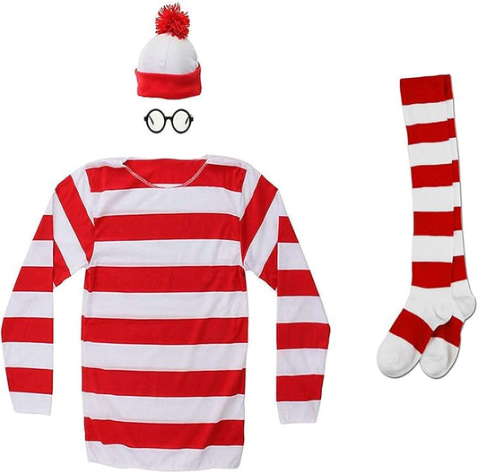 Red&White Stripes Cosplay Costume,Halloween Costumes,Funny Sweatshirt Outfit Glasses Suits…