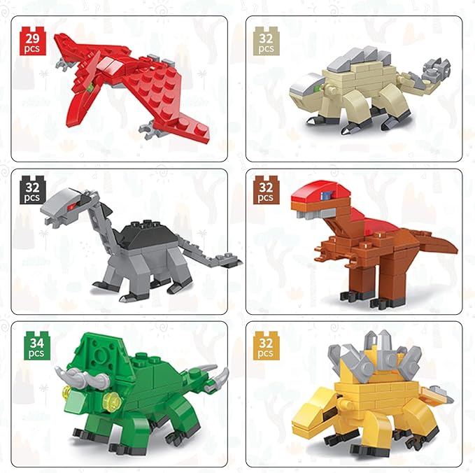 Mini Building Block Sets,12 Pack Dinosaur Toys Building Blocks, 6 in 1 STEM Toys Eggs Building Sets, Party Favors for Kids Goodie Bags Prizes Birthday