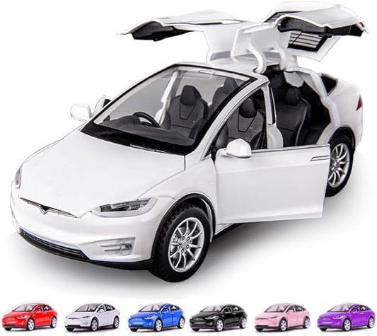 1/24 Scale Diecast Car Model X, Alloy Diecast Toy Cars Pull Back Toys with Sound & Light, Vehicles Toys for Kids Gift Car Lovers Collection (1/24 Model X -White)