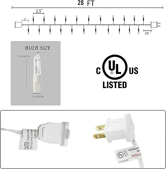 Dazzle Bright Warm White Christmas Mini String Lights, 2 Pack Total 60FT 300 Incandescent White Wire Fairy Lights, Waterproof Christmas Decorations for Indoor Outdoor Party Garden Yard Decor