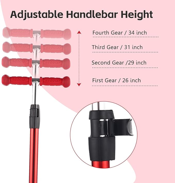 3 Wheel Scooter for Kids Ages 6-12,Kids Scooter with Light Up Wheels, Sturdy Deck Design, and 4 Height Adjustable Suitable for Kids Ages 3-12