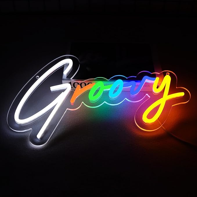 6-Color Groovy Neon Sign - 16x9 Inch Vintage Wall Decor for Game Rooms & Creative Studios, Unique Gift for Gamers/Designers
