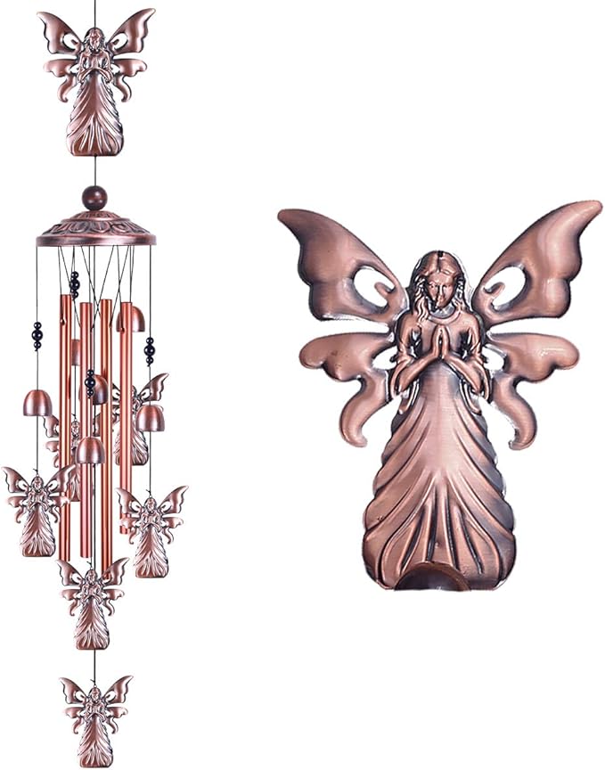 36" Garden Angel Wind Chimes Outdoor Indoor Decor -with 4 Aluminum Tubes 6 Bells 7 Angels Mobile Romantic Wind Catcher Angel Windchimes for Home, Xmas Mom Gifts, Balcony, Festival, Garden Decoration