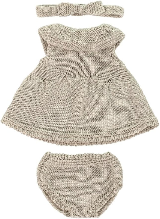 Miniland Clothes for Dolls 12 5/8'' Knitted Outfit Dress & Headband - ECO, Made in Spain, Quality, Role Play, Educational