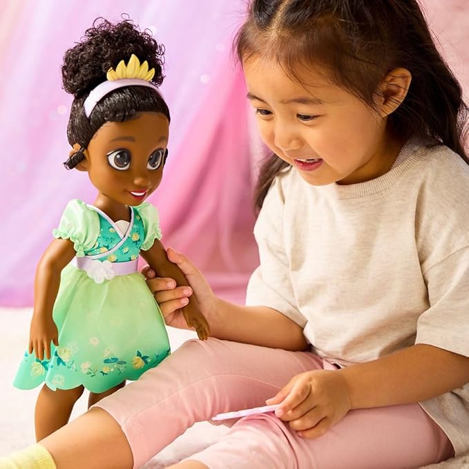 Disney Store Official Tiana Once Upon a Story Doll - 16 Inch Disney Princess Toys Featuring Reflective Eyes with 3D Pupil and Iris, Detailed Costume, Hair Comb & Shoes - Comes in Display Box