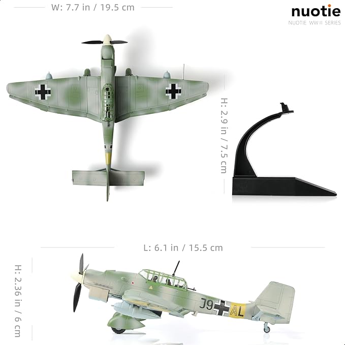1/72 Junkers Ju 87 Stuka Bomber Aircraft Model WW II Metal Die-cast Classic Military Fighter Model Pre-Built WWII Legendary German Bomber Model with Display Stand Collection Gift for Adults
