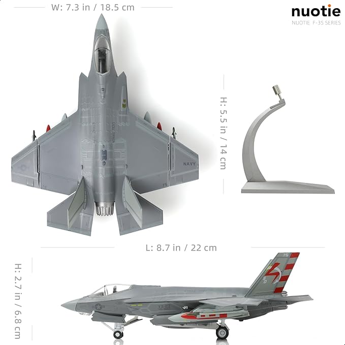 F-35C Lightning 1/72 Metal Fighter Model Kits with Stand VX-23 3 Versions ABC Diecast Alloy Jet Replica Pre-Build Military Aircraft Collection for Display or Gift (USN VX-23 73)