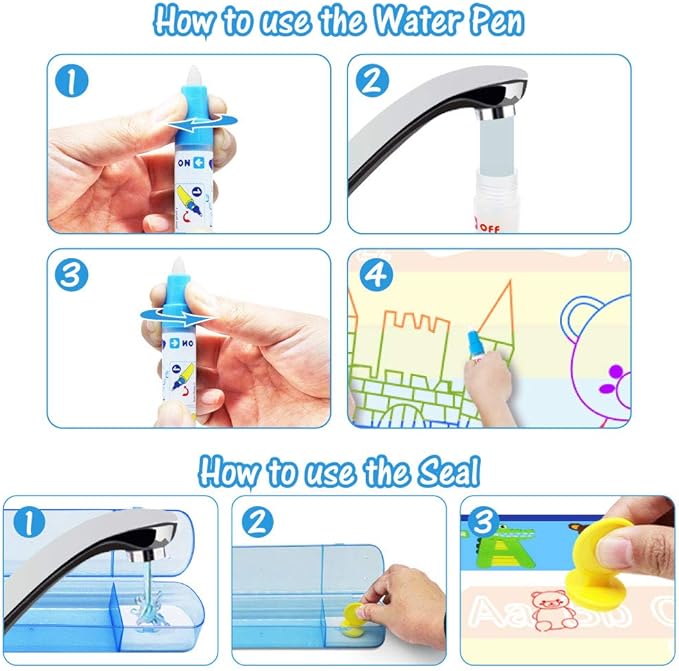 Jasonwell Aqua Water Doodle Mat 40 X 32 Inches Large Magic Drawing Doodling Mat Coloring Mat Educational Toys Christmas Birthday Gifts for Kids Toddler Boys Girls Age 2 3 4 5 6 7 8 Year Old (Alphabet)