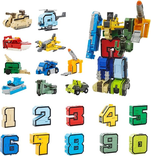 Number Transforming Toys, Alpha Bot Military Transforming Robet Toy for Tollders Montessori Teaching, School Classroom STEM Learnnig Toys for Boys 3 4 5 Years Old