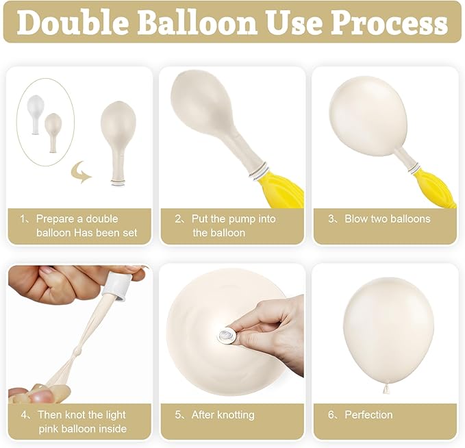 Pearl White Double-Stuffed Balloons Arch Garland Kit, 60 Pack 18/12/10/5 Inch Different Size Sand White Pearl Ivory Balloons for Wedding Bridal Shower Anniversary Birthday Engagement Decor