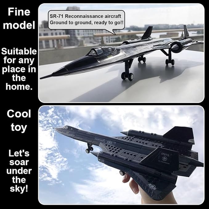 Military Series SR-71 Reconnaissance Aircraft Jet Blackbird Air Force Building Block Set,WW2 Military Fighter Airplanes Model,Plane Brick Building Toy Gifts for Kids and Adults,183PCS